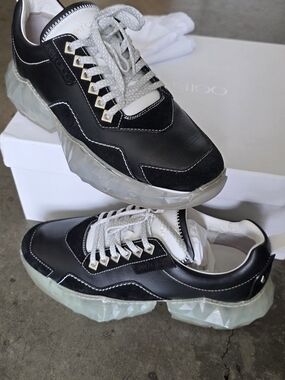 Jimmy Choo Diamond Low-Top Sneakers - Black Leather & Suede